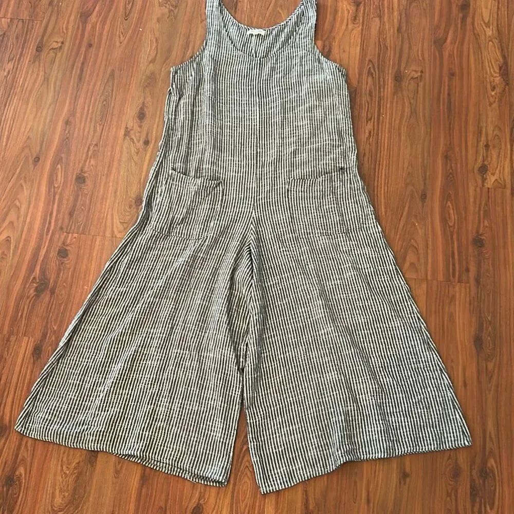 Max Studio cotton blend Extra wide leg, palazzo jumper, striped size xl gray whi